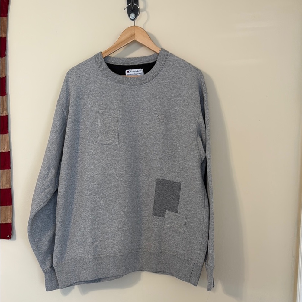 Vintage Champion Men's Crewneck Sweater with Custom Pathwork